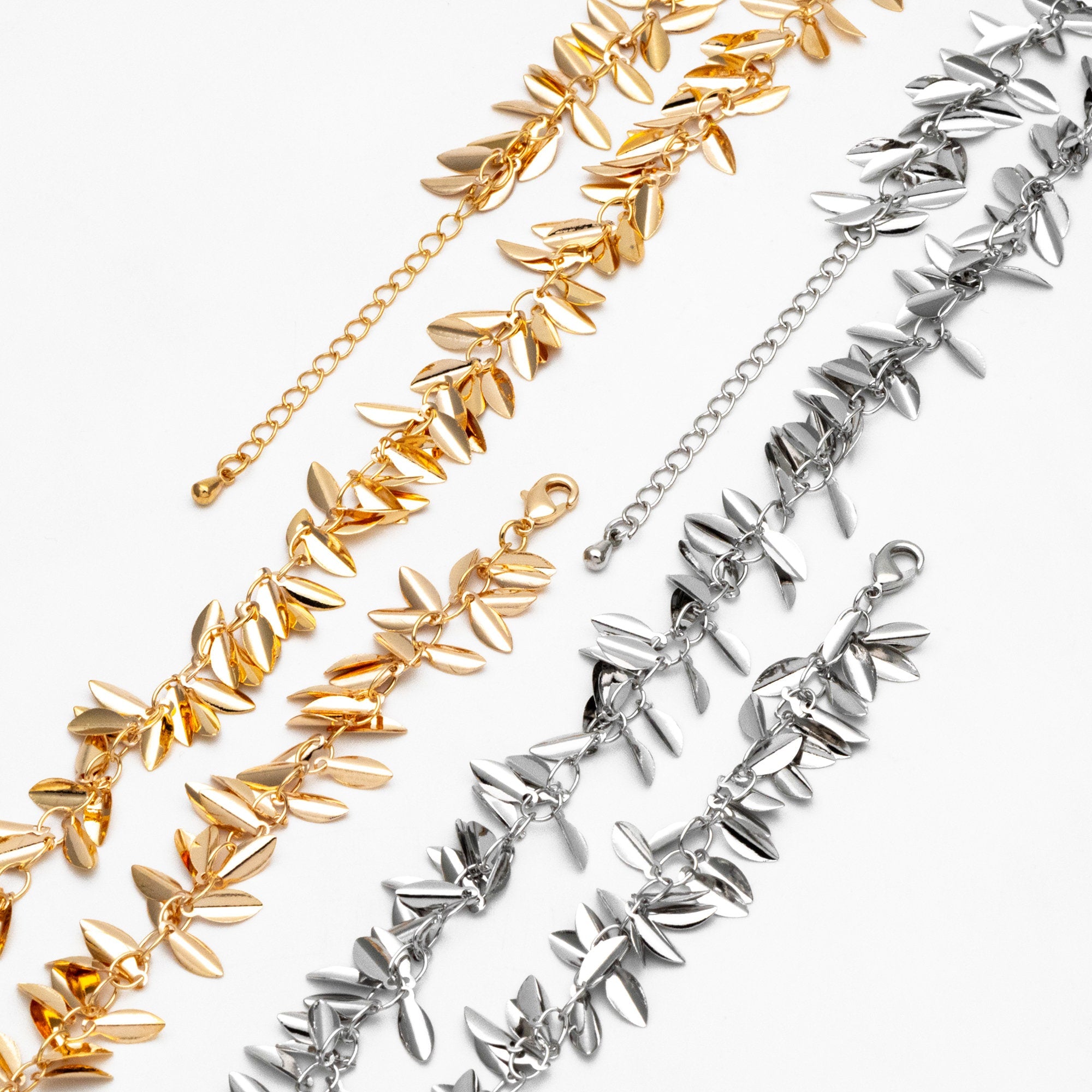 Gold/ Sliver Tone Leaf Chain, Finished Bracelet/ Anklet/ Necklace with Extender Chain, Ready to Wear (#LK-197)
